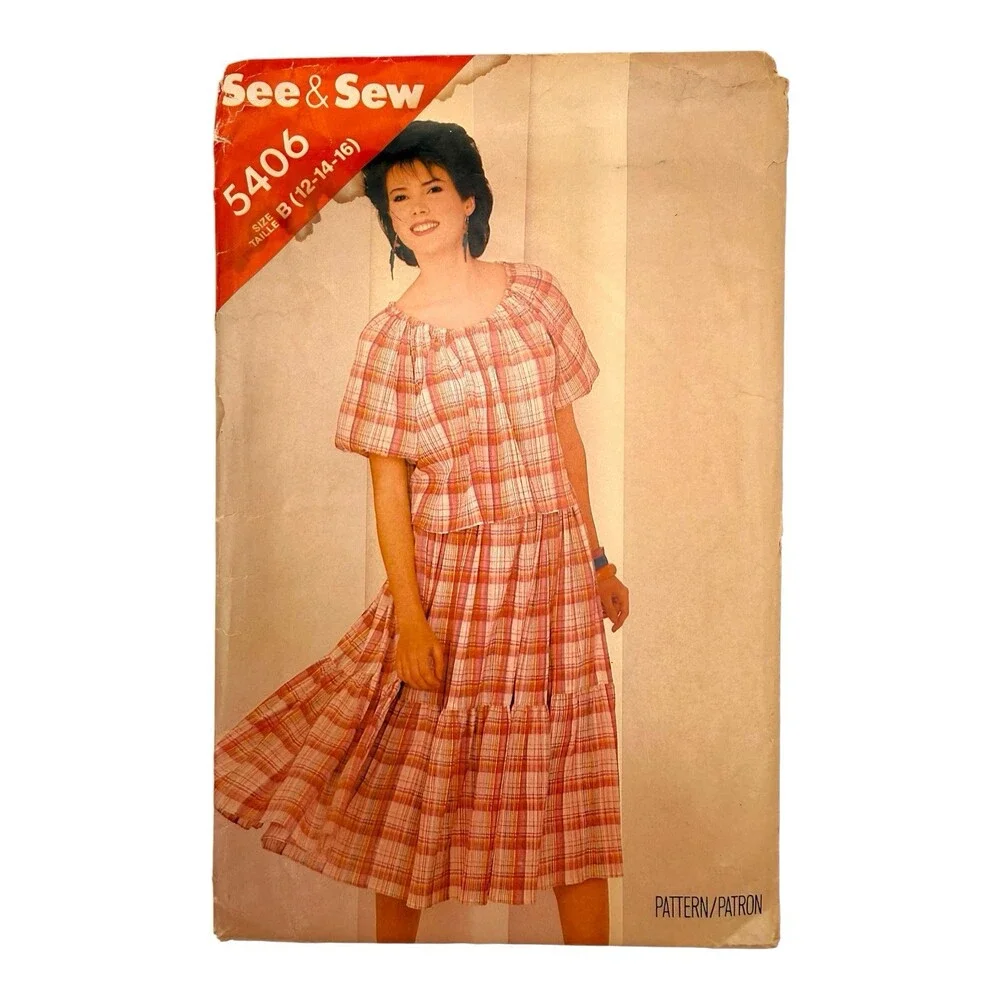 VTG 1985 Butterick Sewing Pattern Misses Summer Top & Skirt Sz 12-14-16 #5406
